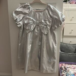 NWOT Zara Kids Metallic Silver Bow Dress Sz 4-5T